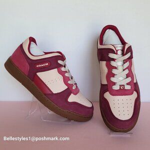 COACH Low Top Leather and Suede Sneakers C201- Pink color- Women’s US Size 8.5B⭐